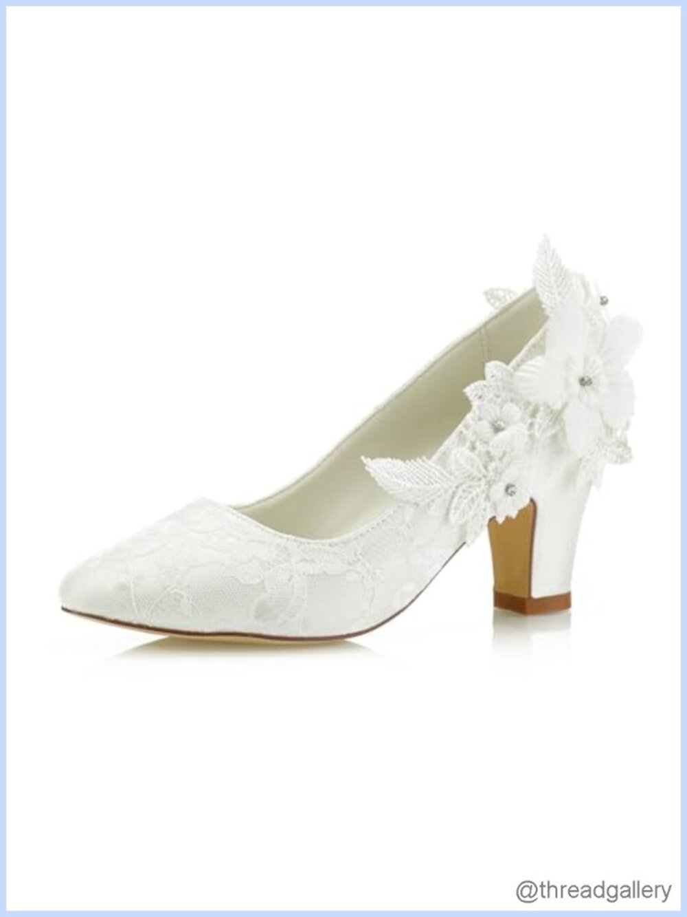 JIAJIA Women's Bridal Chunky Heel Lace Satin Pumps Flower Wedding Shoes